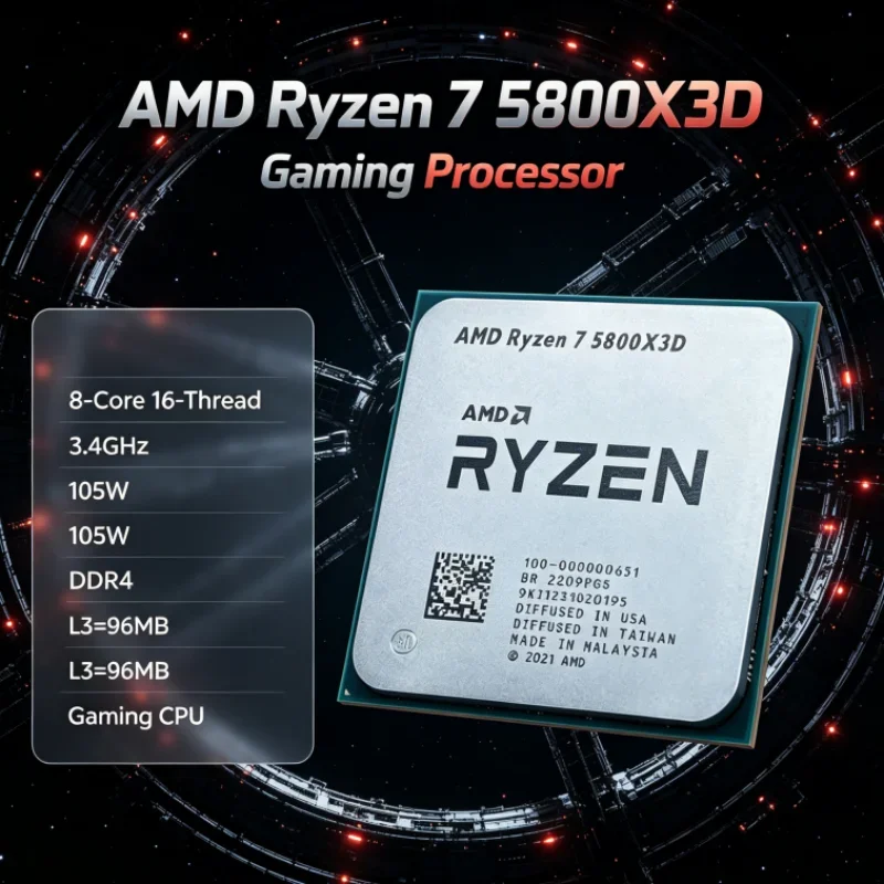AMD R7 5800X3D 96 MB Gaming Processor 7nm 8-Core 16-Thread CPU Processor Ryzen 7 105W DDR4 3.4 GHz for Content Creation