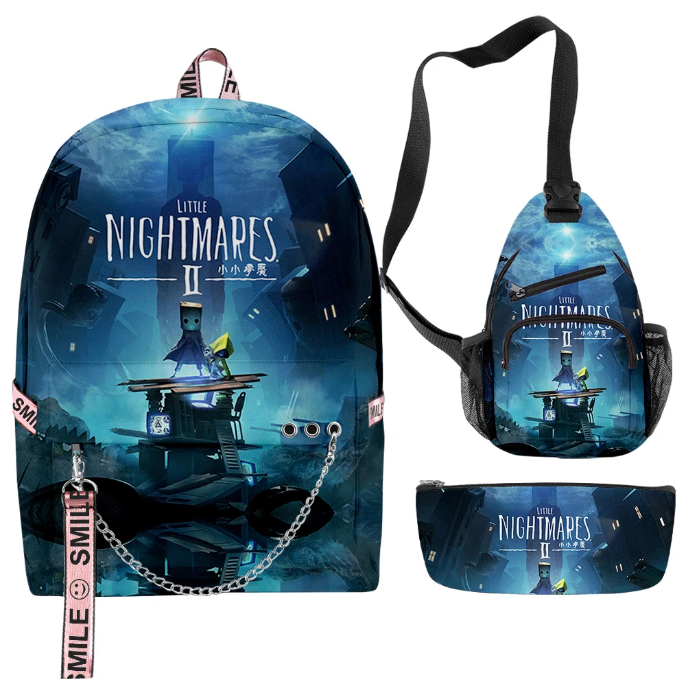 Harajuku Novelty Cool Little Nightmares 2 3D Print 3pcs/Set School Bags multifunction Travel Backpack Chest Bag Pencil Case