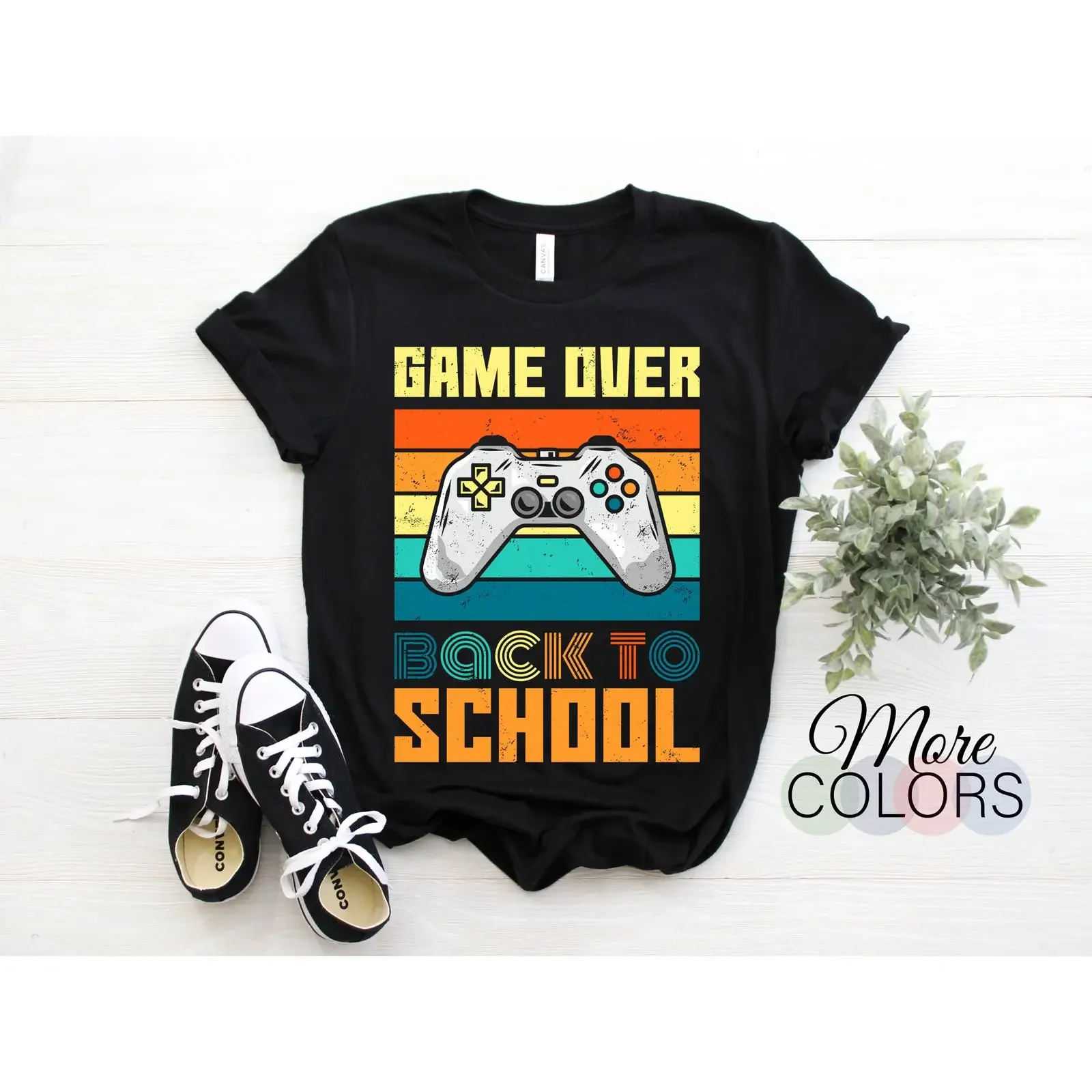 Game Over Back To School Gamer Video Controller Funny T Shirt Gamers Play Playing Lover Boys Girls Nerds Present vintage