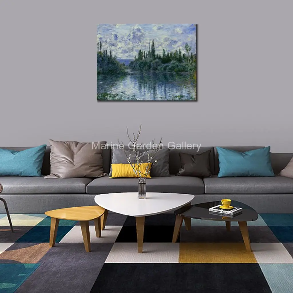 Modern Romantic Canvas Paintings Handmade Claude Monet Oil on Arm Seine Near Vetheuil Abstract Wall Decor for Kitchen