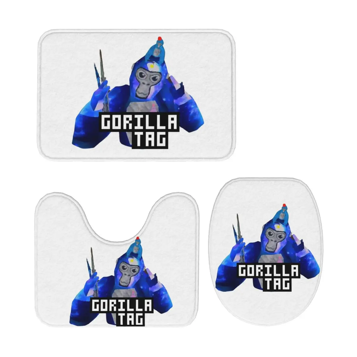 

Gorilla Tag Monkey, 3-х предметный коврик для ванной, набор для ванной комнаты, крышка для унитаза, домашний декор, нескользящий ковер, напольный коврик