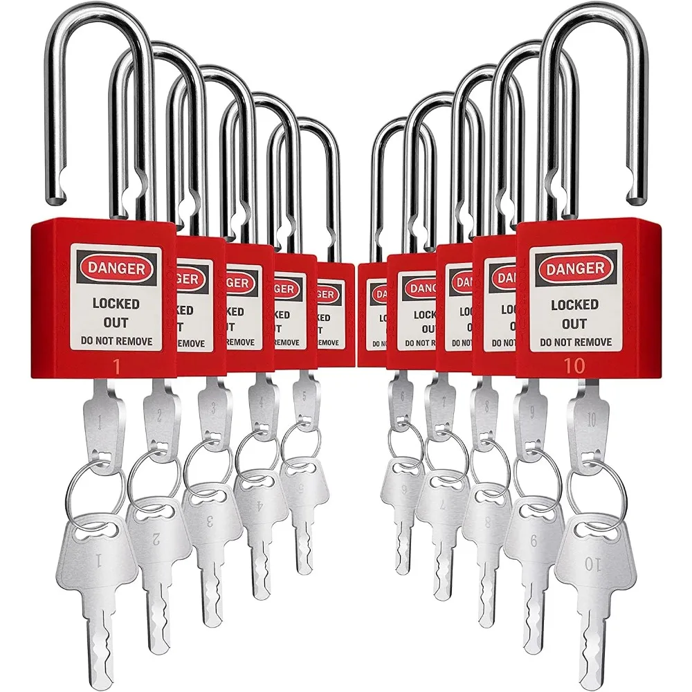 Lockout Tagout Locks, Safety Padlock, Keyed Differently Loto Safety Padlocks for Lock Out Tag Out Kits Station (Red 1-10)