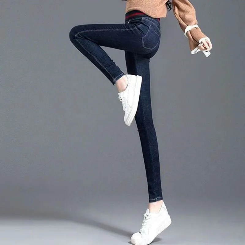 Winter Warm Skinny Vintage Pencil Jeans Women Elastic High Waist Velvet Lined Denim Pants Thicken Stretch Snow Wear Vaqueros New