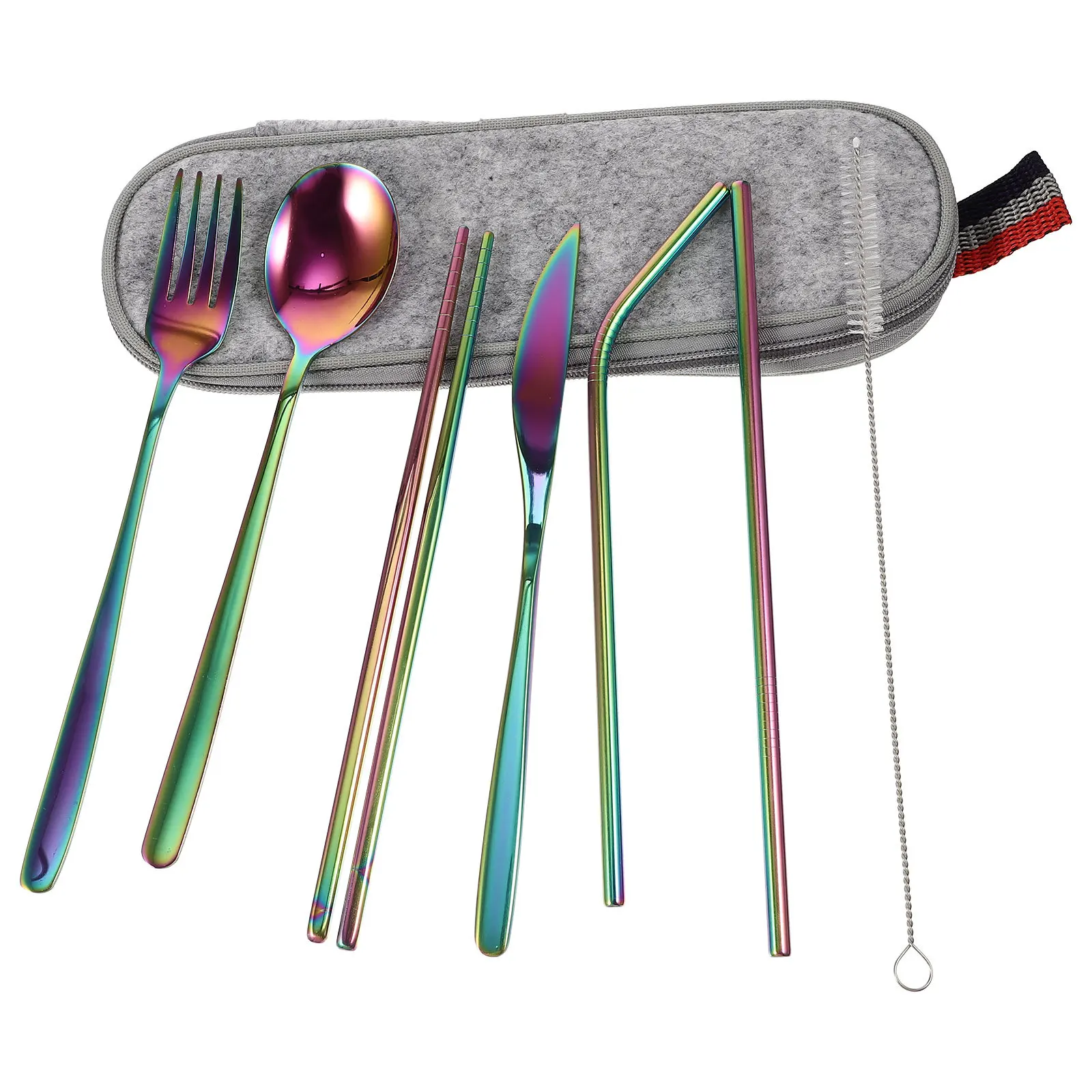 

1Set 304 Stainless Steel Utensil Kit Portable Outdoor Tableware Set with Storage Bag for Travel Camping Backpacking Reusable