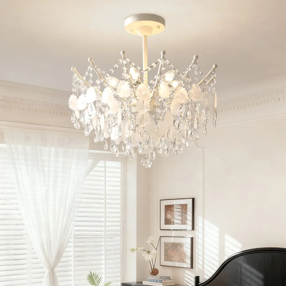 French Style Bedroom Crystal Lamp, Simple, Modern, High-end Living Room Lamp, Shell Crystal Ceiling Lamp