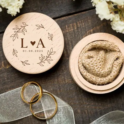 Personalized Ring Box Wedding Engagement Ring Dish Storage Custom Wooden Ring Keepsake Engraved Wedding Vows Gift for Her