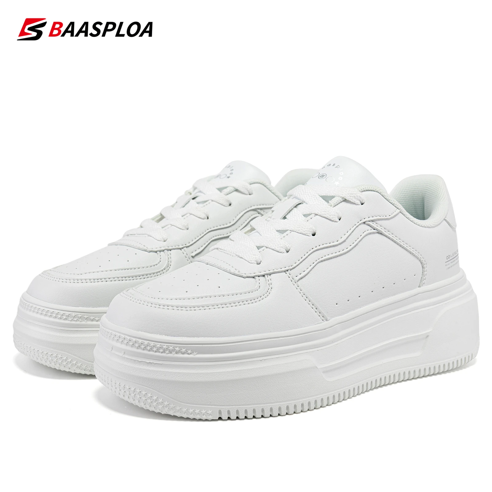 Baasploa Women Skateboarding Shoes Casual Sneakers for Women Leather Walking Shoes Non-Slip Outdoor Platform Shoes