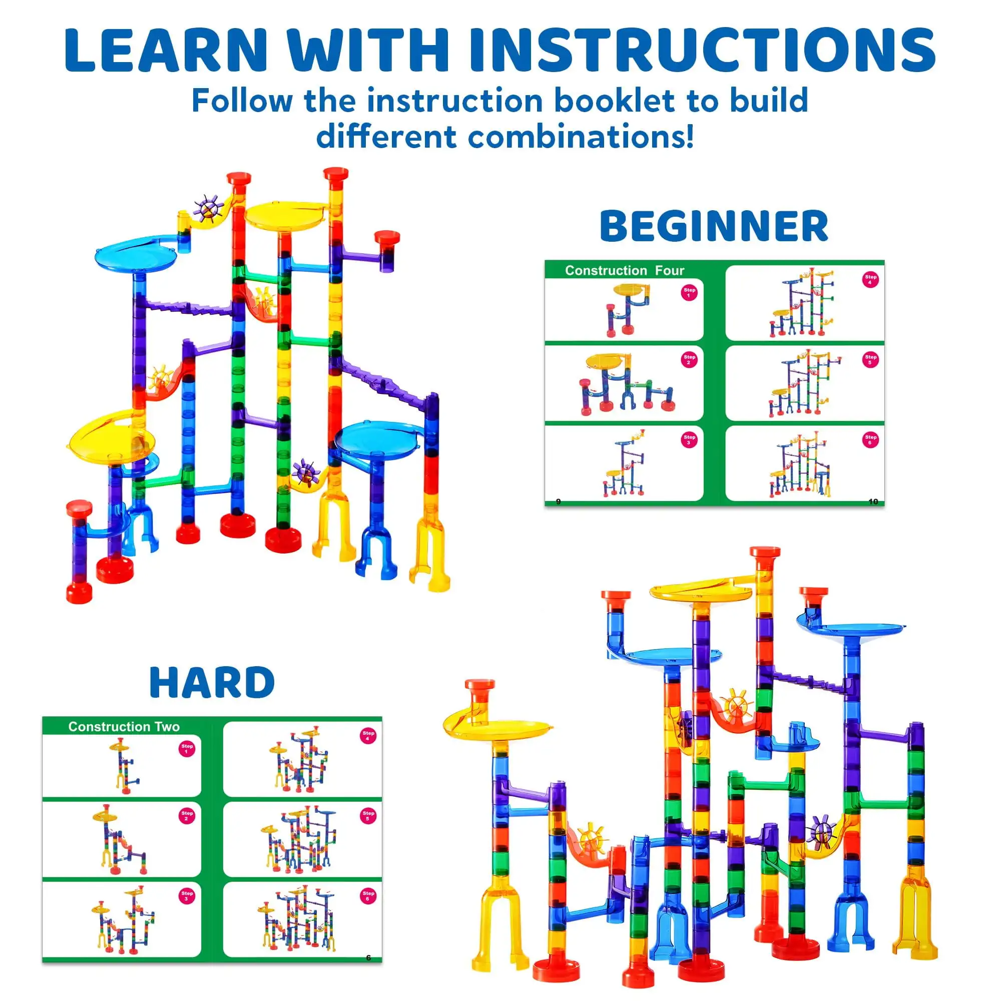 Joyfy 150 Pcs Glowing Marble Run Construction Building Blocks Toys with 5 Glow Marbles for Kids Birthday Christmas Gift