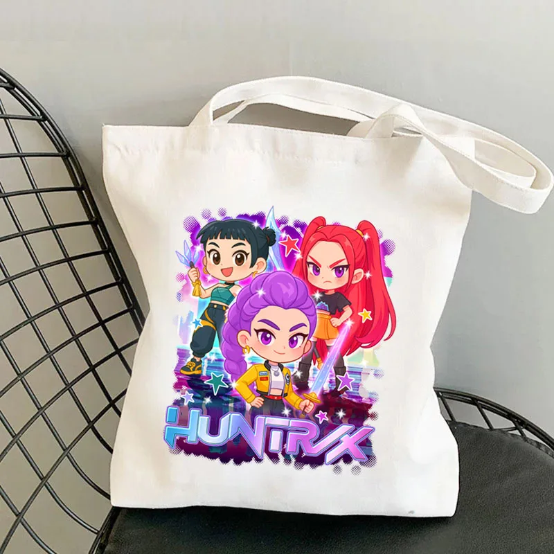 Kawaii KPop شيطان الصيادين تأثيري حقيبة قماش قنب حقائب اليد Y2k حقيبة تسوق حقيبة تخزين أكياس حقائب كتف لمحبي هدية