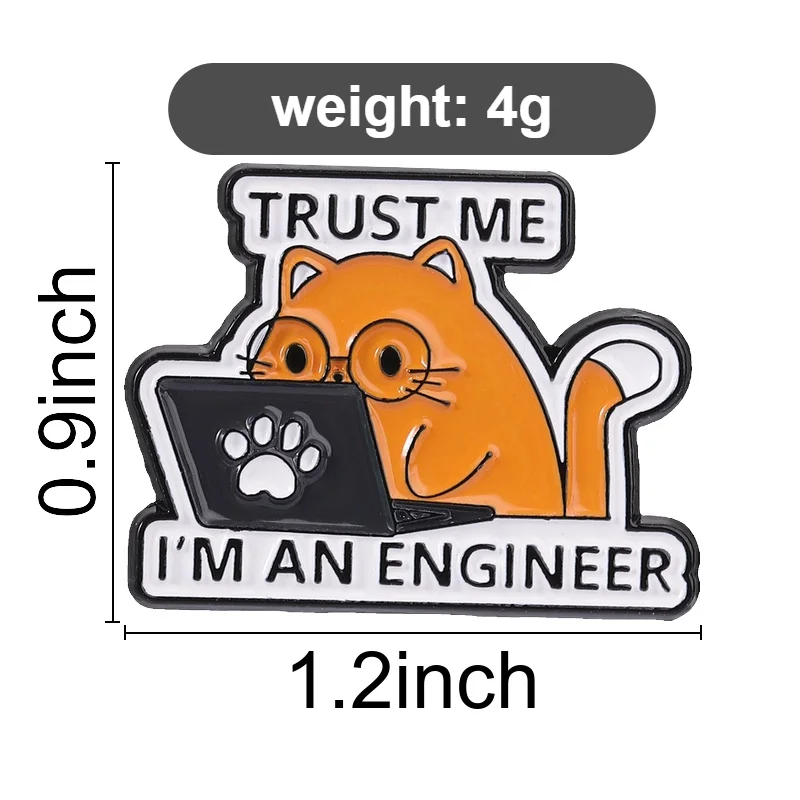 Vertrauen Sie mir, ich bin Ingenieur - Katzen-Emaille-Pin, arbeitende orange Katze mit Brille, Brosche, Rucksack-Anstecknadel, Schmuckgeschenk für Freunde – Detail 1