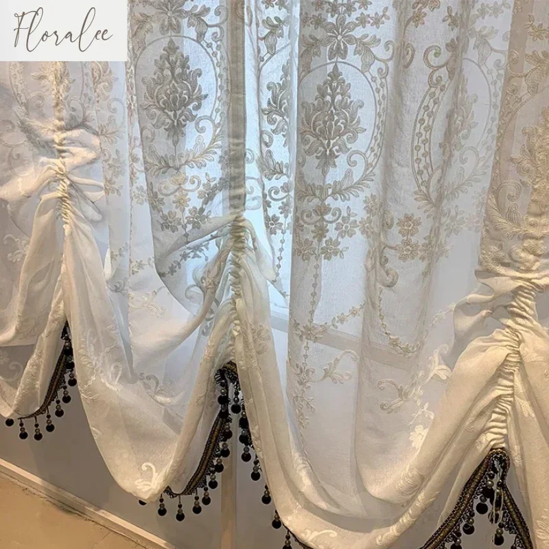 Custom European Luxury Valance  Velvet Curtains for Living Room Solid Color Blackout Bedroom Embroidered Tulle Window Decor Door