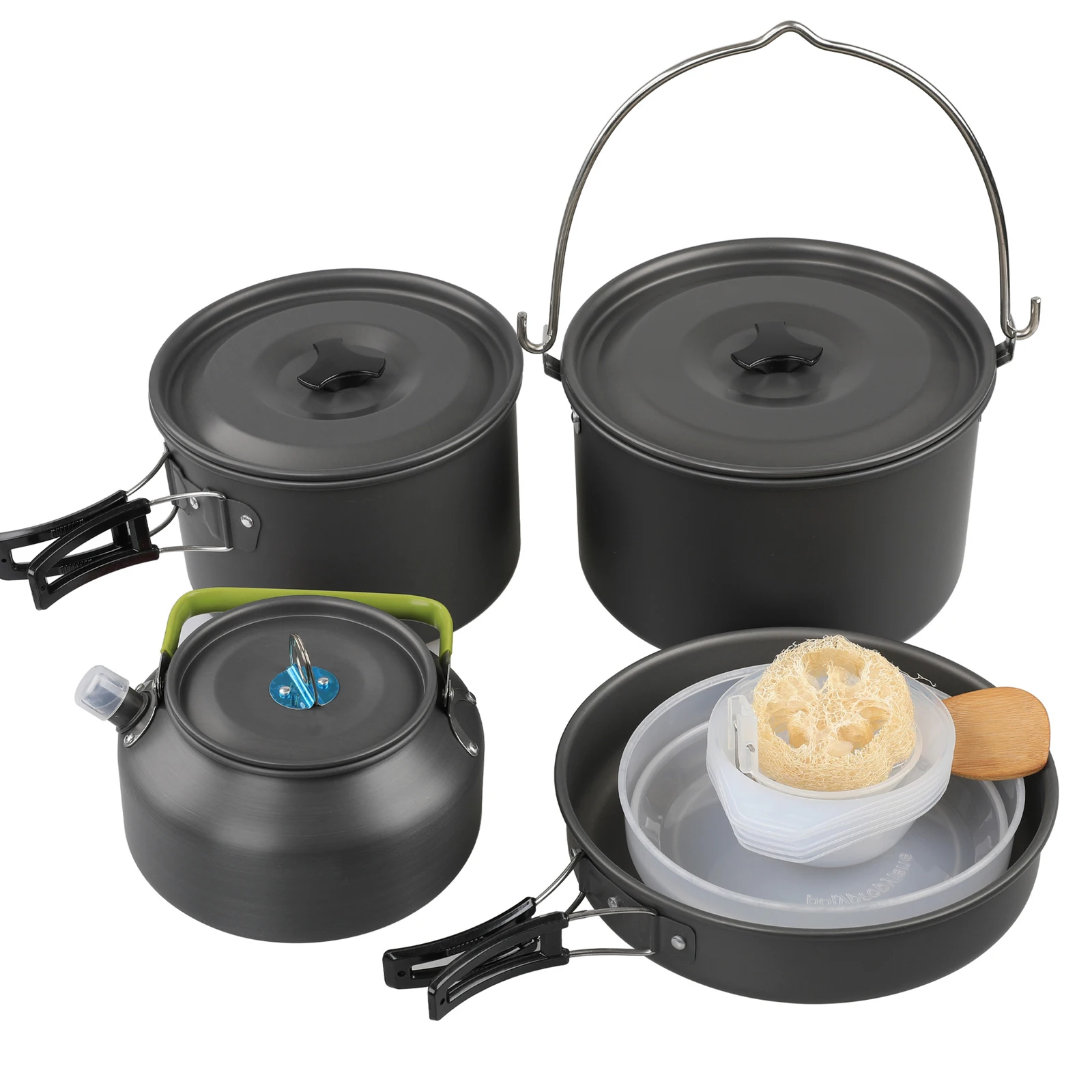 

Camping Cookware Kit Nonstick Lightweight Backpacking Cooking Set Outdoor Cook Gear Pot Pan Bowl for Family Hiking Picnic Travel