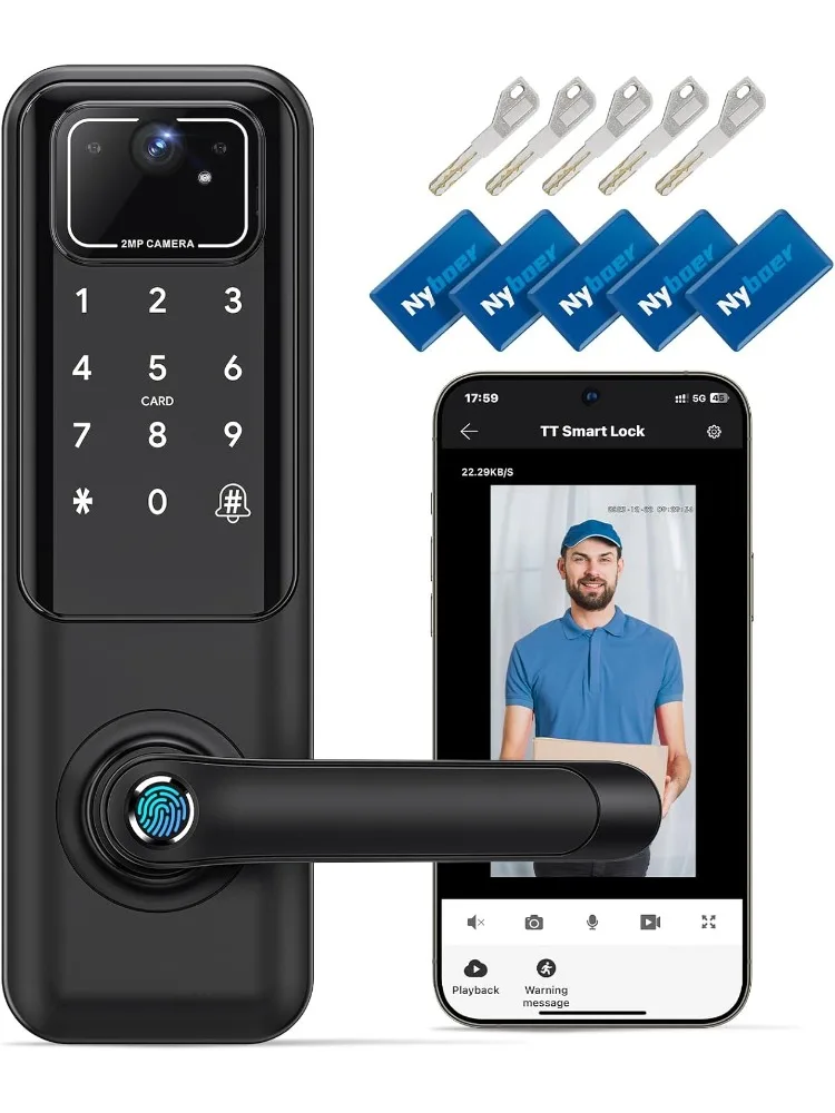 

Видеоумный дверной замок с отпечатком пальца, вход без ключа Nyboer, электронная цифровая клавиатура с ручкой