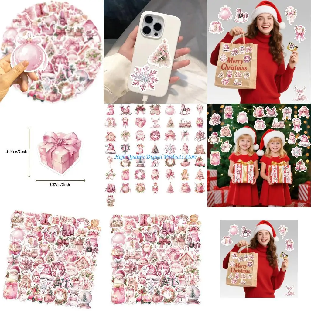 

U2JE 50 шт. розовые мультяшные рождественские рисунки-наклейки из ПВХ, водостойкие самоклеящиеся наклейки для планшетов,