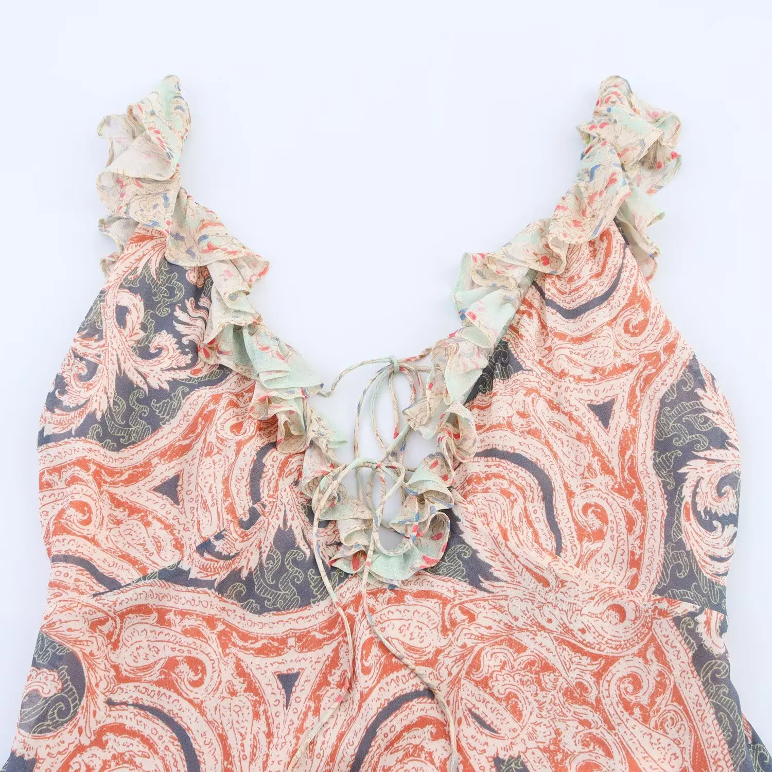 Vestido feminino floral sem mangas com decote em V em camadas – vestido de verão estilo lingerie