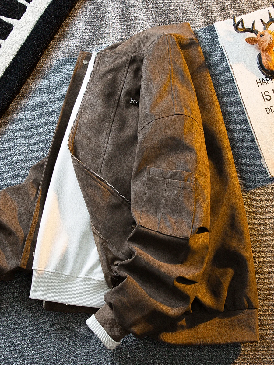 Cappotto in pelle Jaet da baseball da uomo retrò americano Sle Primavera Autunno Pilot Jaet Loose Fit Tessuto PU vintage antivento