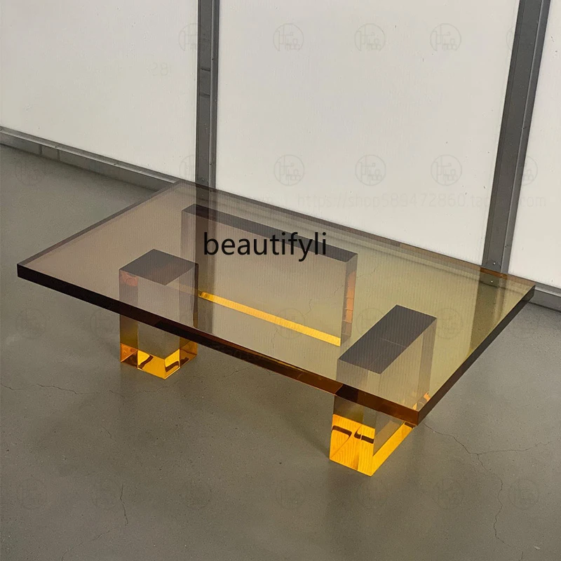 Cuadrado acrílico transparente, mesa pequeña, mesa baja moderna, mesa de centro esquinera de mesa de té