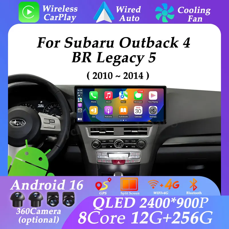 GPS Navi de 12,3 pulgadas para Subaru Outback 4 BR Legacy 5 2010 - 2014 Carplay Auto Android 16 pantalla ultrafina DSP pantalla dividida WIFI