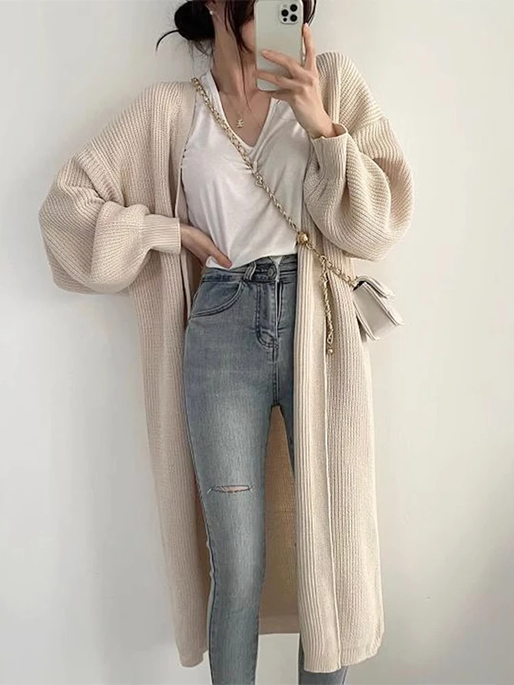 

Long Sleeve Apricot Cardigan Coat For Women Loose Casual Fashion Open Stitch Sweater Jacket 2023 Autumn Winter New X450