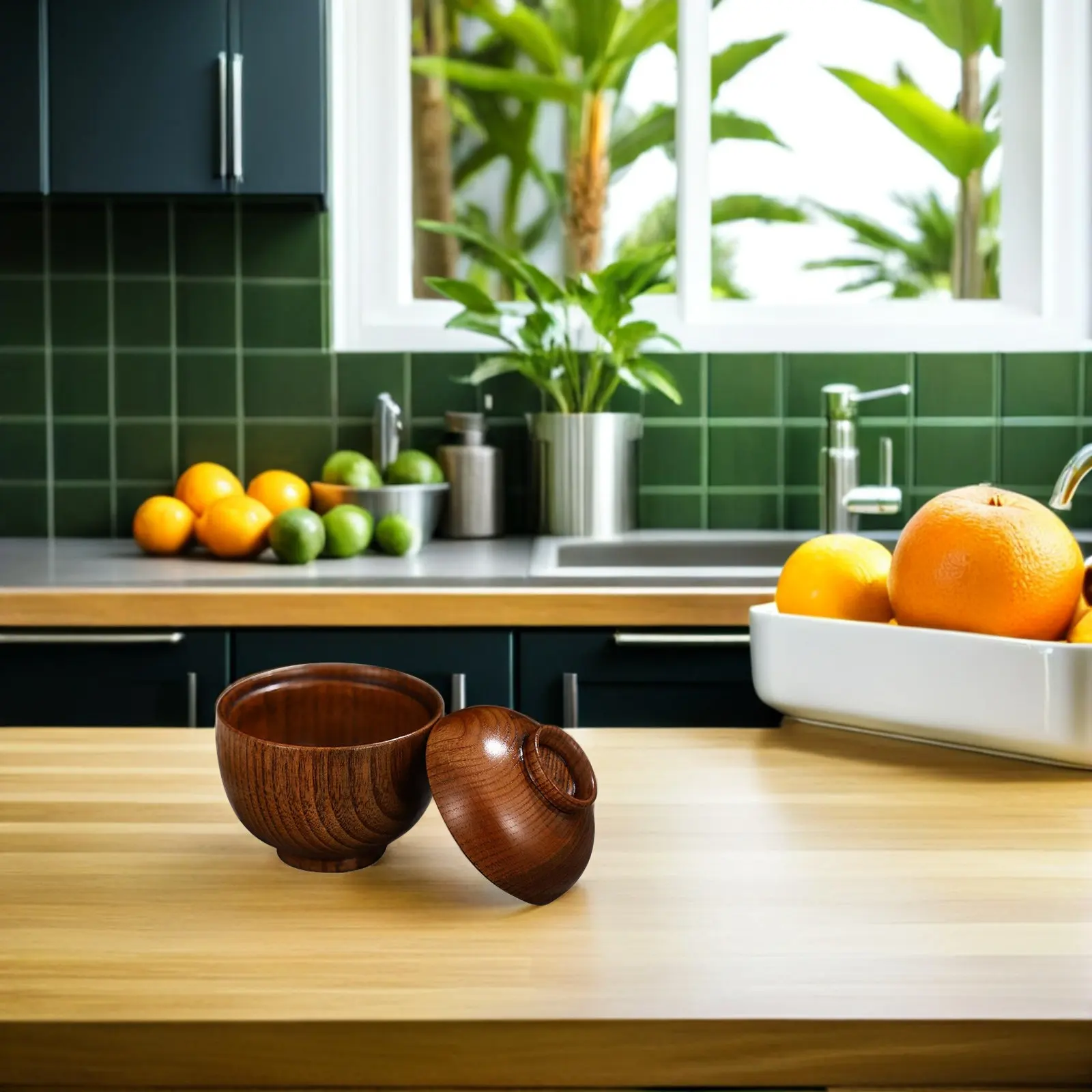Multi-Function Wooden Lidded Bowl Japanese Style Soup Rice Server Small Size for Home Kitchen Restaurant Decorative Use
