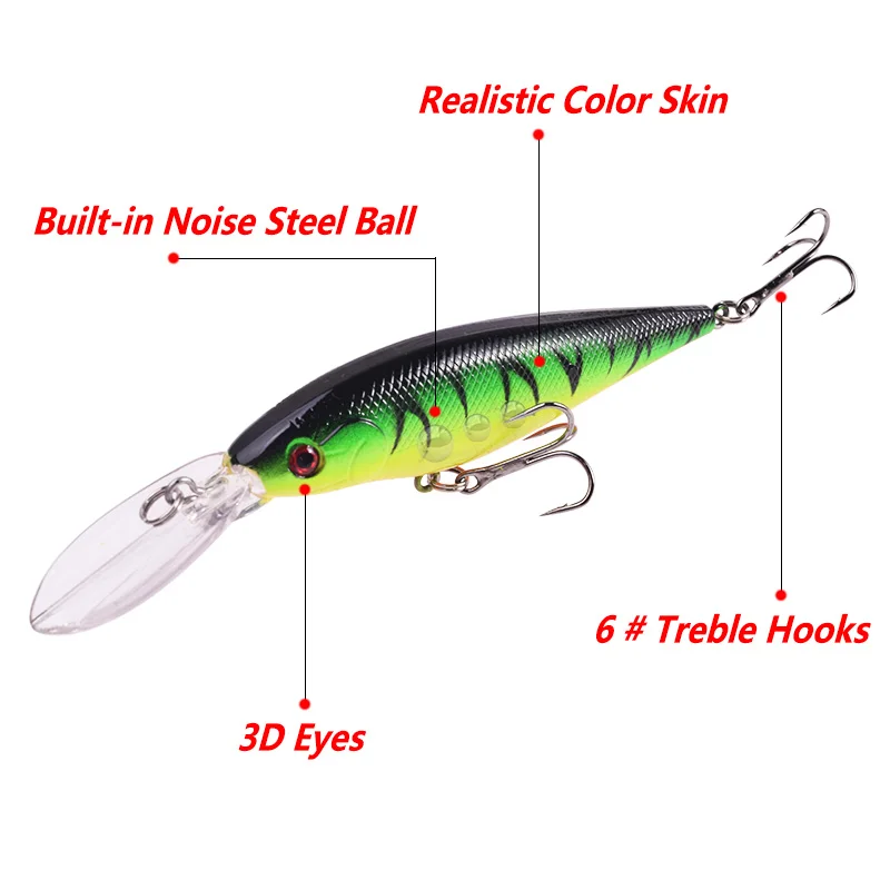 1 Pcs Floating Minnow Fishing Lures 11cm 10g Long Lips Wobblers Plastic Artificial Hard Bait With 6# Hooks Bass Pike Crankbaits