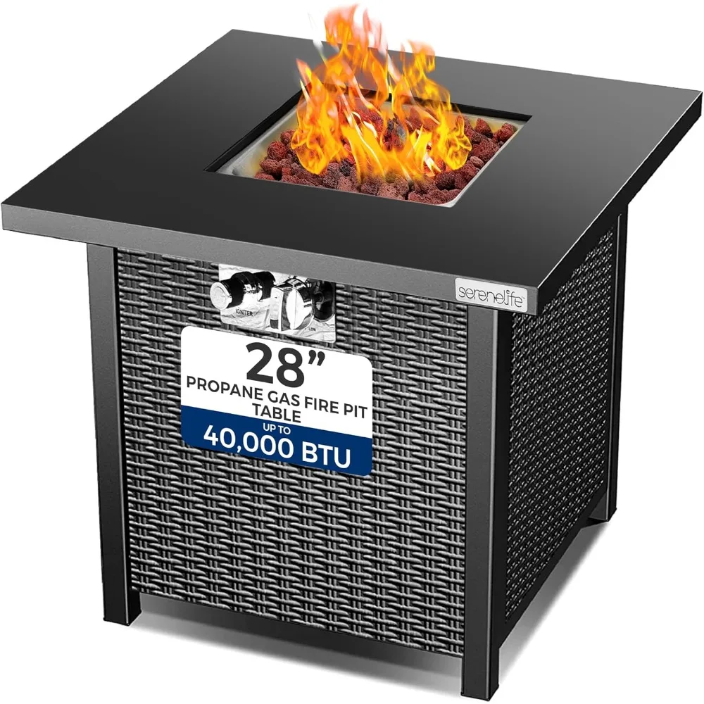 

28" Propane Gas Fire Pit Table - 40,000 BTU Outdoor Fireplace with Cover, Stainless Steel Burner & Control Panel