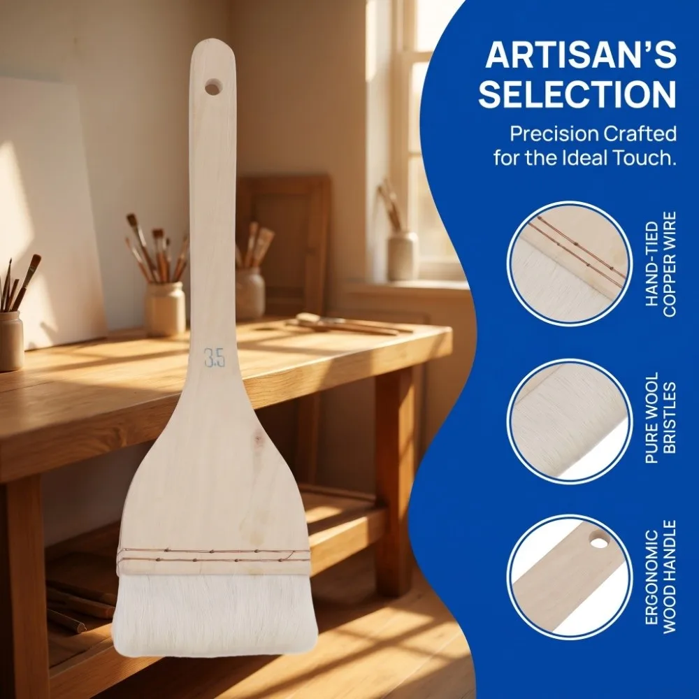 3.5 Inch Paint Brushes Wood Handle Dense Fine Fiber Oil Painting Board Brush Cozy Grasp Pigment Brush Oil Paint Filling