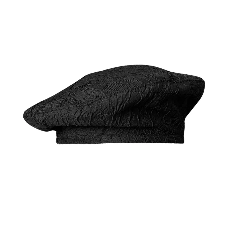 Women Pleated Bubble Gauze Painter Beret, Textured Trendy Versatile Hat for Summer and Early Autumn