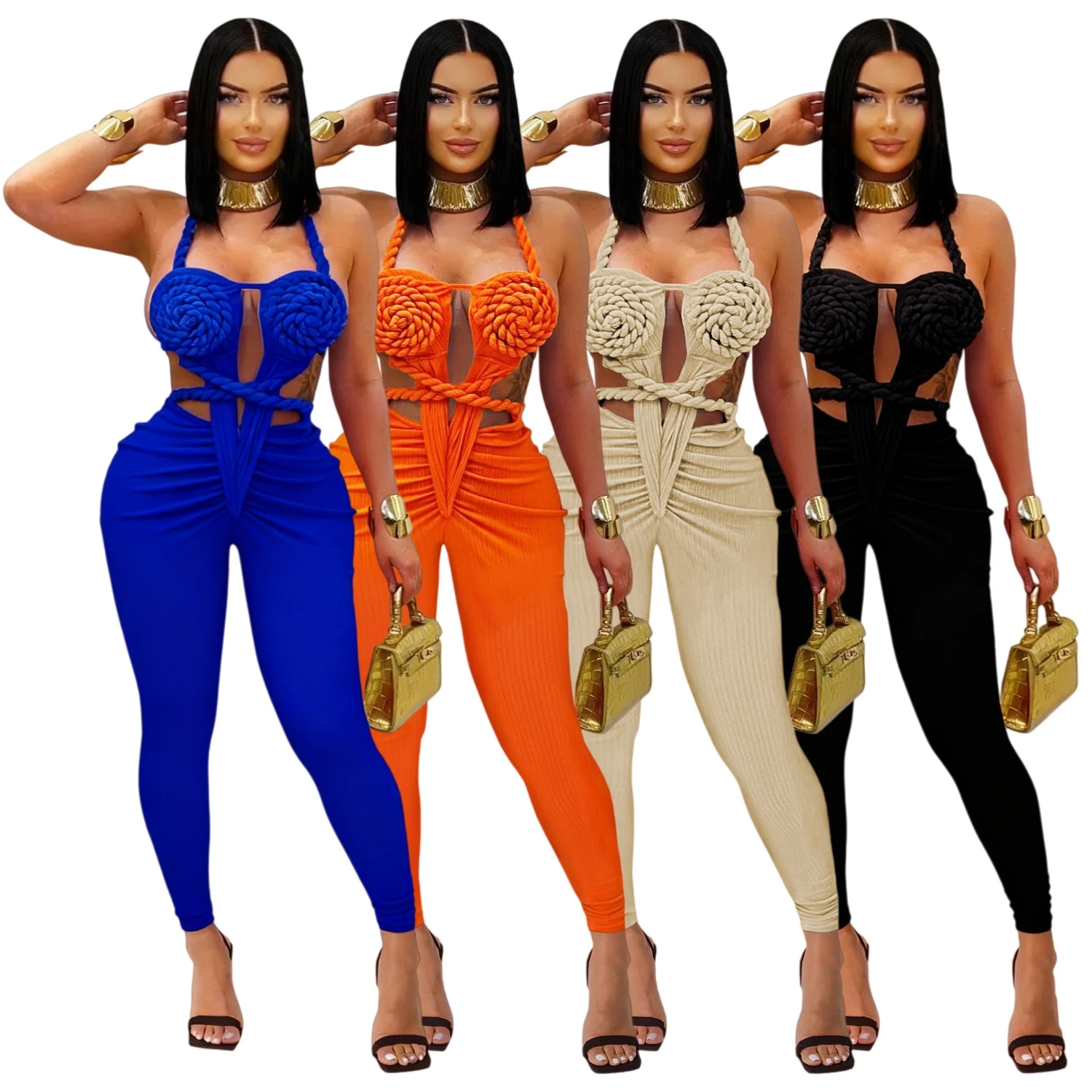 

Faionable Casual Sexy Bal Pure Color One-Piece Suit High Waist Long Pants Polyester Women's Jumpsuit Summer 2025
