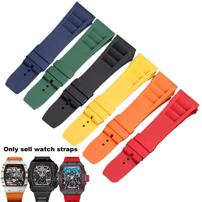 Correa de reloj de goma suave de alta calidad de 25mm-20mm para pulsera serie Richard Mille RM011, accesorio de correa de reloj estilo tornillo para hombre