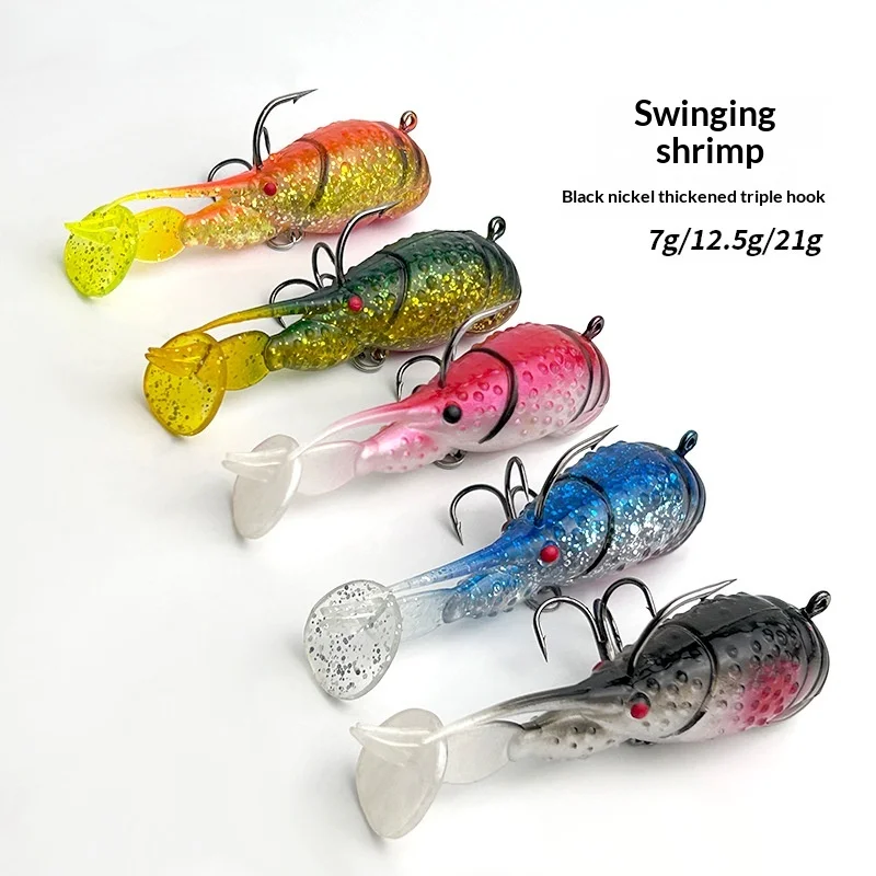 

5PCS Bionic Swinging Shrimp Soft Lure Set - T-Tail Lead-Weighted Crawfish Bait with Hooks for Bass Topmouth Culter
