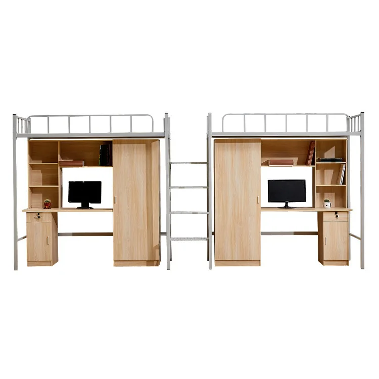 Dormitory bed and table, staff dormitory high and low stairs bookcase storage integrated combination apartment bed