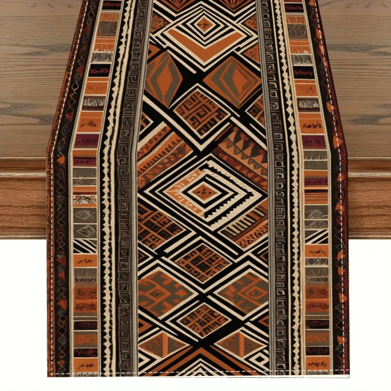 Egyptian Flower Printed Linen Table Runner Dresser Scarf Decor Washable Vintage Geometric Pattern Table Runners Home Decorations