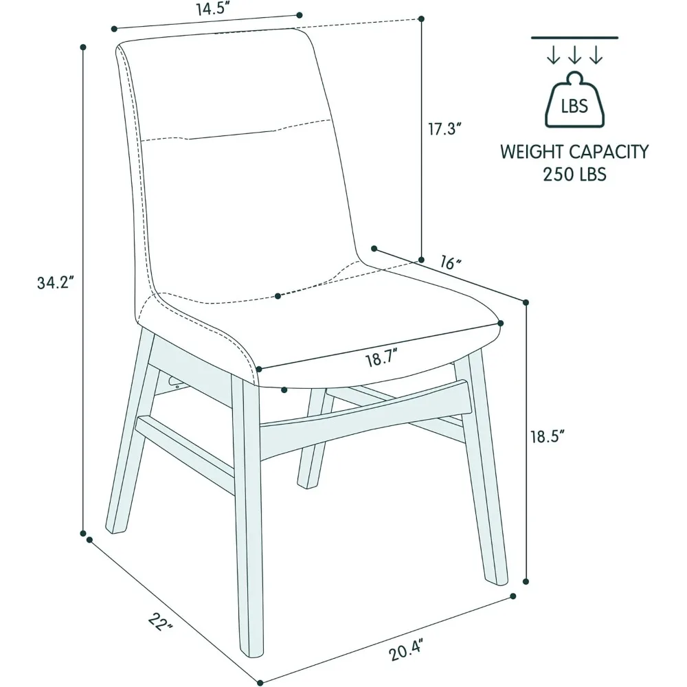 زوج من كراسي تناول الطعام الحديثة المصنوعة من الجلد الصناعي مع حواف مخيطة للمطبخ وغرفة الطعام #3