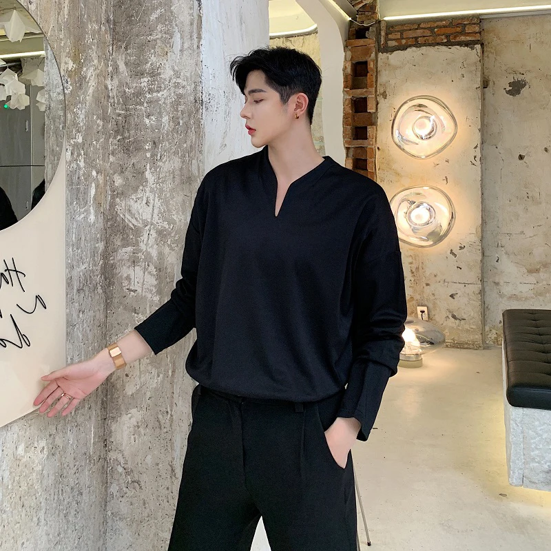 

Autumn Spring Long Sleeve V Neck Men Sweatshirts Chothes New Fashion Oversized White Black Loose 2023 Top Hot Sale High Quality