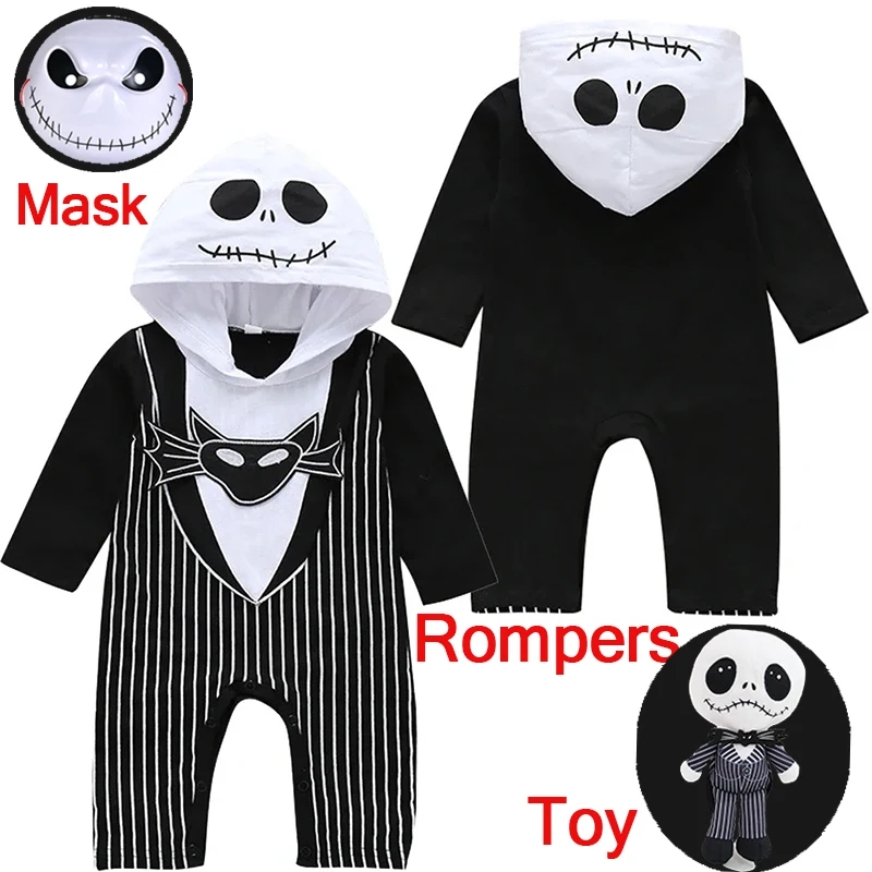 

0-18M Halloween Baby Boys Romper Clothes 2024 Newborn Infant Baby Romper Long-Sleeve Cotton Striped Bat Pattern Hooded Jumpsuit