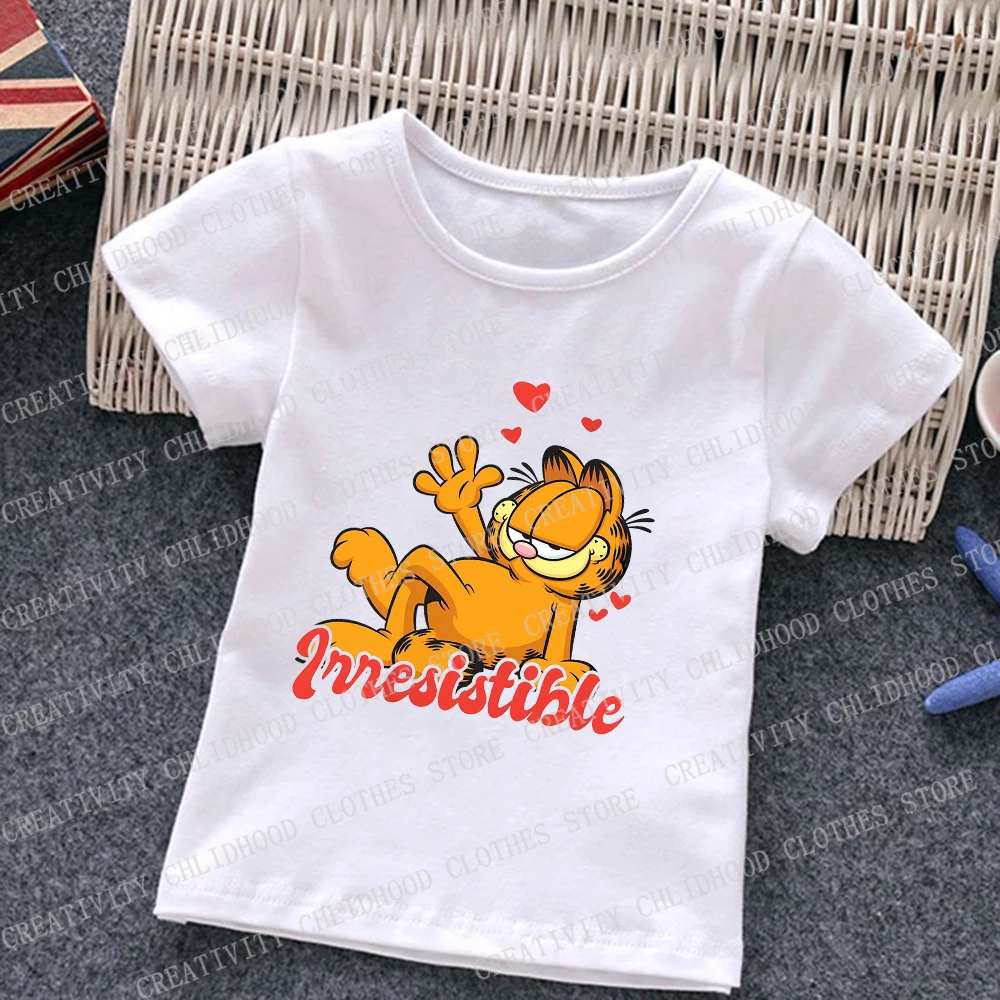 Children T-Shirt Funny Fat Cat Summer Clothes Kawaii Cartoons Anime Short Sleeve Kids Boy Girl Tee Shirts Casual Tops