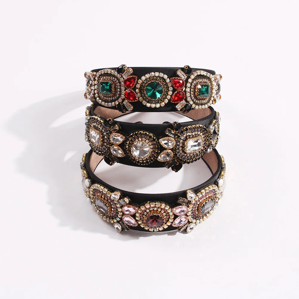 

1Pcs Glass Rhinestone Headband White Wide Vintage Hair Hoop Elegant Party Daily Fashion Hair Hoop for Women Headband