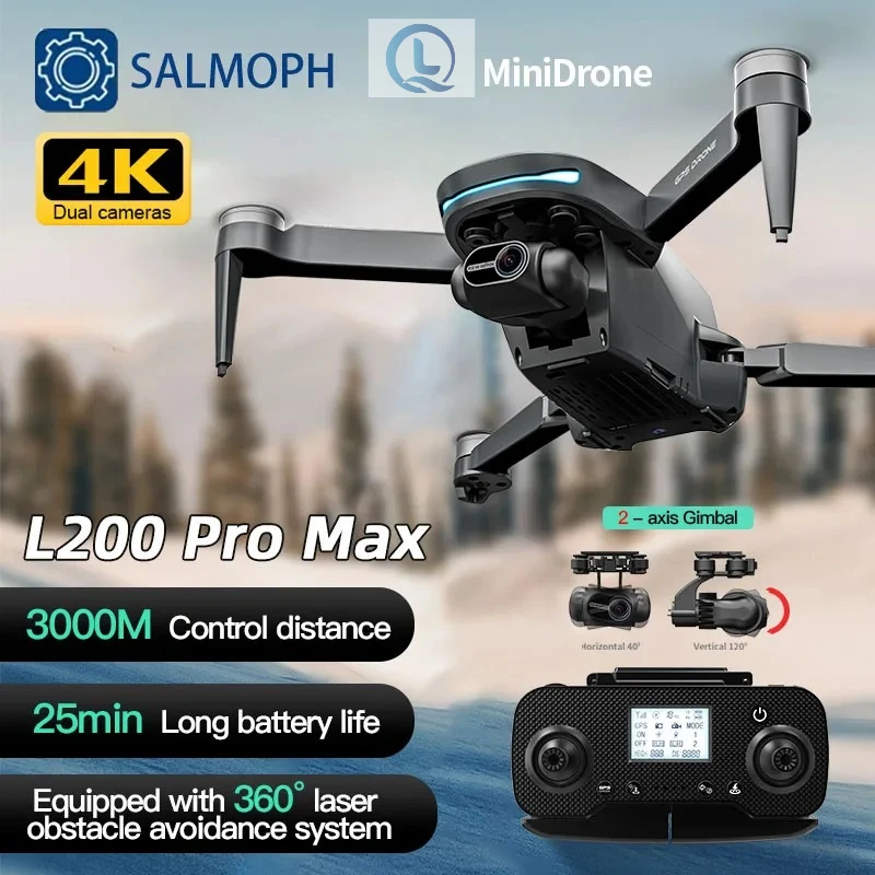 Dron profesional L200 PRO MAX GPS con evitación de obstáculos 4K cardán de 2 ejes FPV sin escobillas RC Quadcopter VS L200 PLUS MAX 3 ejes