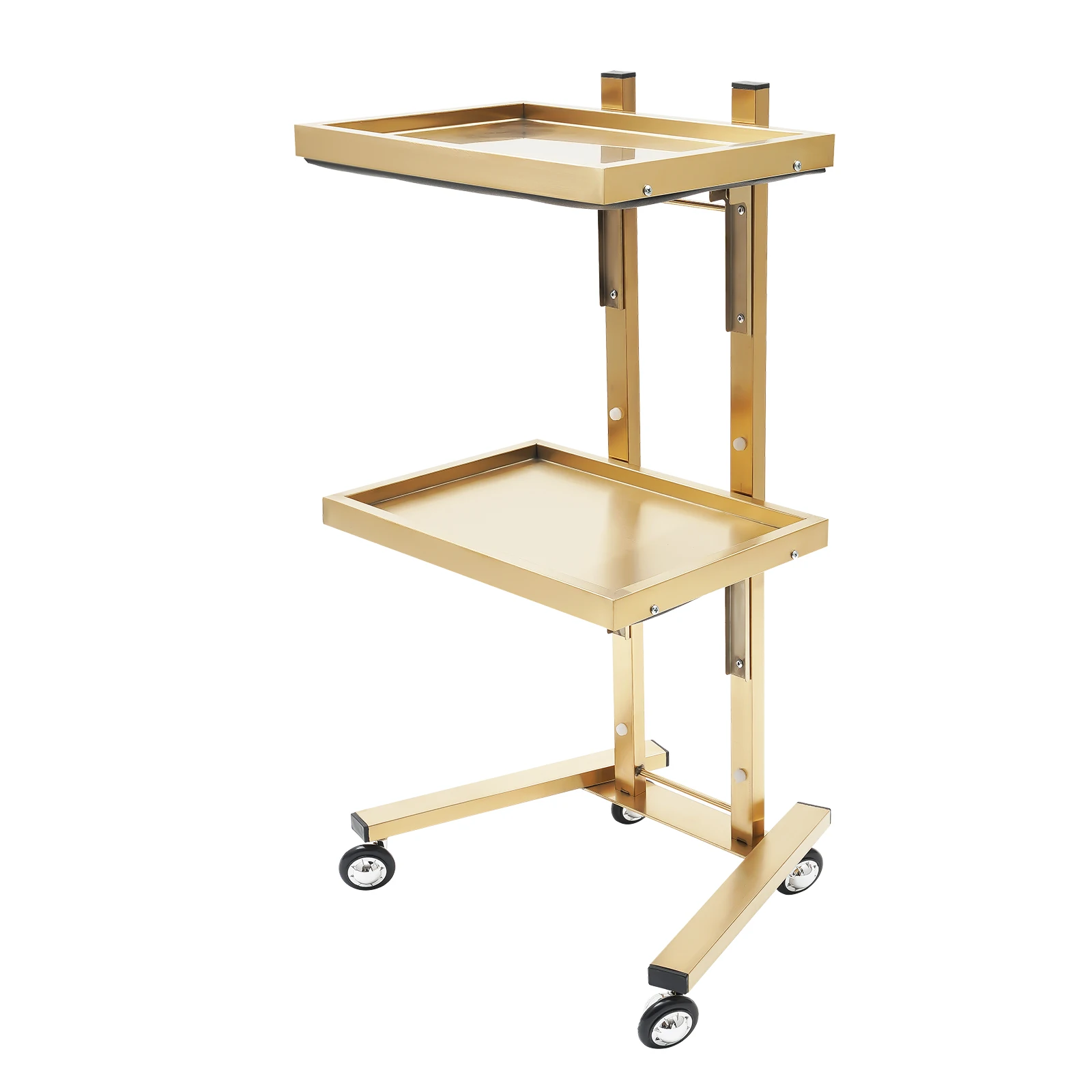 Gold 2-Tier Stainless Steel Salon Trolley – 4 Swivel Wheels – Space-Saving – for Hairdressing Beauty Spa – 15.75x11.8x33.86in