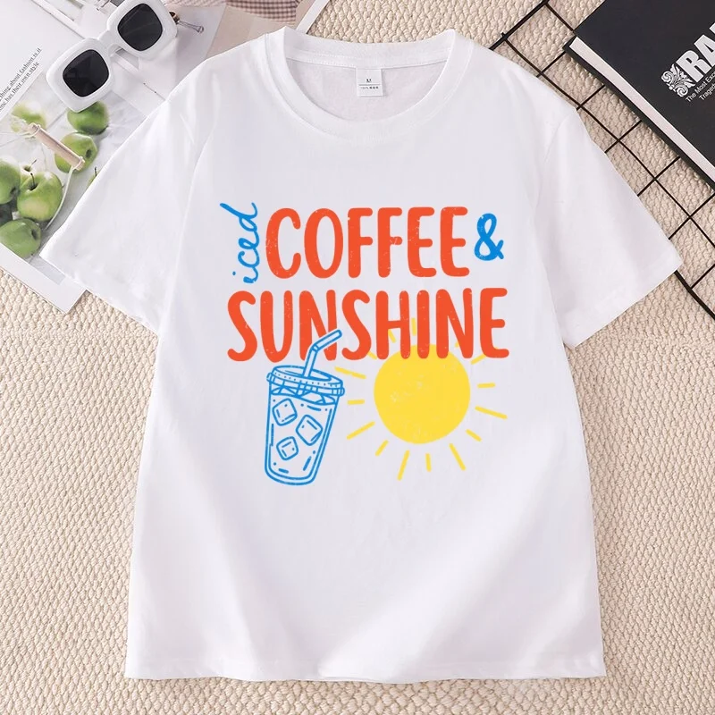 Iced Coffee and Sunshine T Shirt Summer Beach Iced Coffee Lover T-Shirt Trendy Summer Men Women Short Sleeve Tshirt