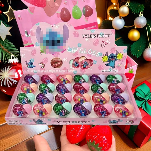 24 Uds. De aceite de labios brillante con lentejuelas bonitas, brillo de labios colorido con forma de amor, maquillaje de labios hidratante Kawaii para niñas, regalos de fiesta