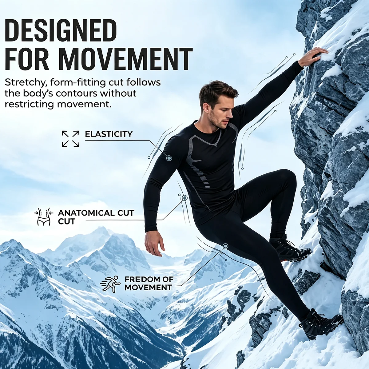 2-piece Men's Autumn And Winter Solid Color Round Neck Fashionable Printed Sports Thermal Underwear Set Simple And Comfortable