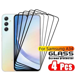 삼성 A34 유리에 대 한 4PCS 전체 커버 유리 삼성 갤럭시 A34 유리 전체 접착제 커버 HD 9H 화면 보호기 삼성 A34 A 34