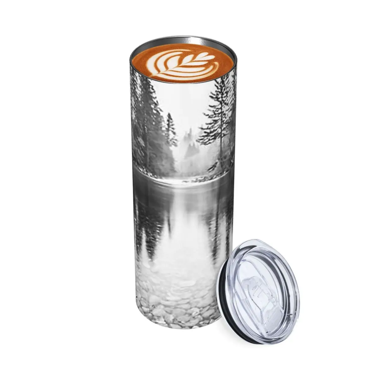 Forest Reflection Lake - Black And White Stainless Steel Tumbler Vacuum Insulated Mug Thermal Cold Cups Straws With Lid 20oz