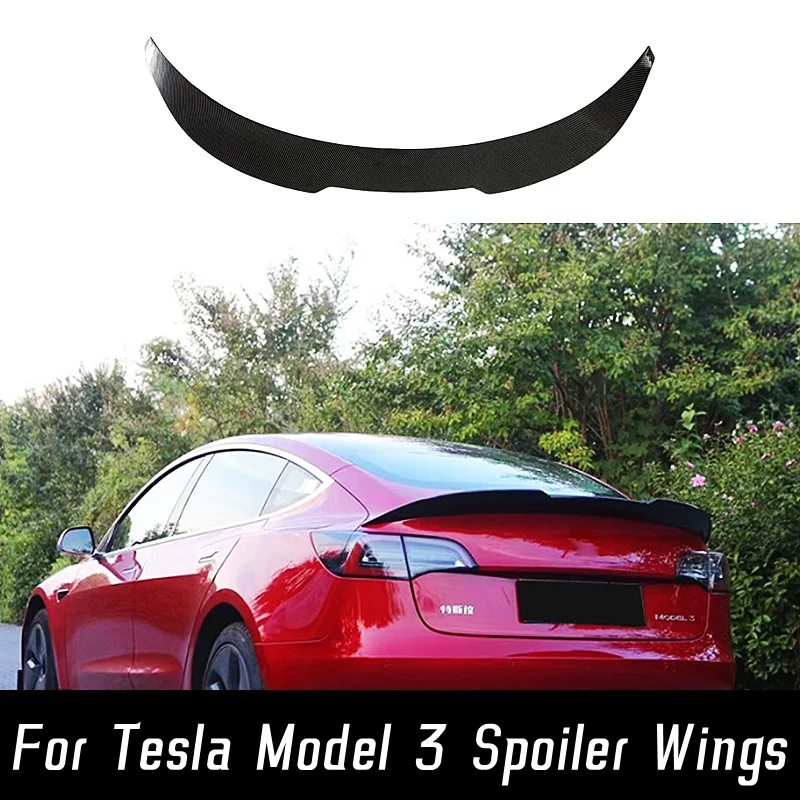 

Car Rear Trunk Lid Lip Body Kit Spoiler Wings For 2017-2022 Tesla Model 3 Sport Styling Black Carbon Tuning Exterior Accessories