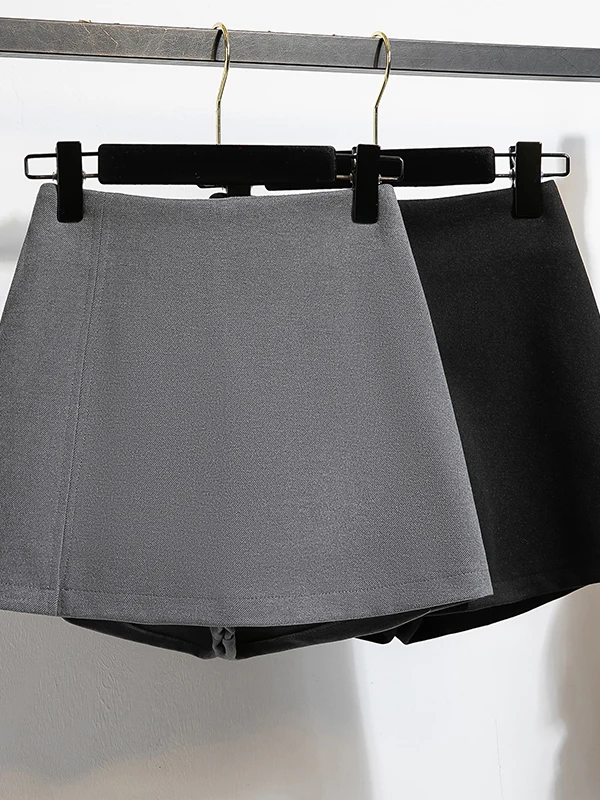 plus Size Woolen  Shorts Women's Autumn Winter Slimming Side Zipper Fake Two-Piece Short Skirt A-Line Outerwear Boot Pants