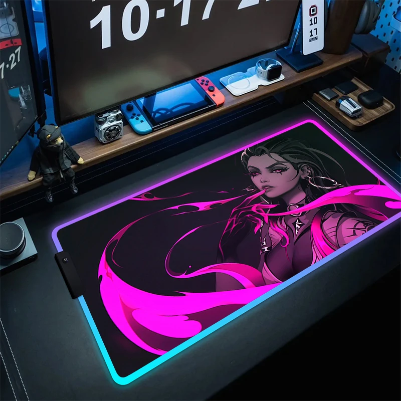 

RGB Mousepad Valorant Anime Non-Slip Desk Mat Gaming Mouse Pad Gamer Locking Edge Mouse Mat LED Large Rubber Keyboard Mats XXL