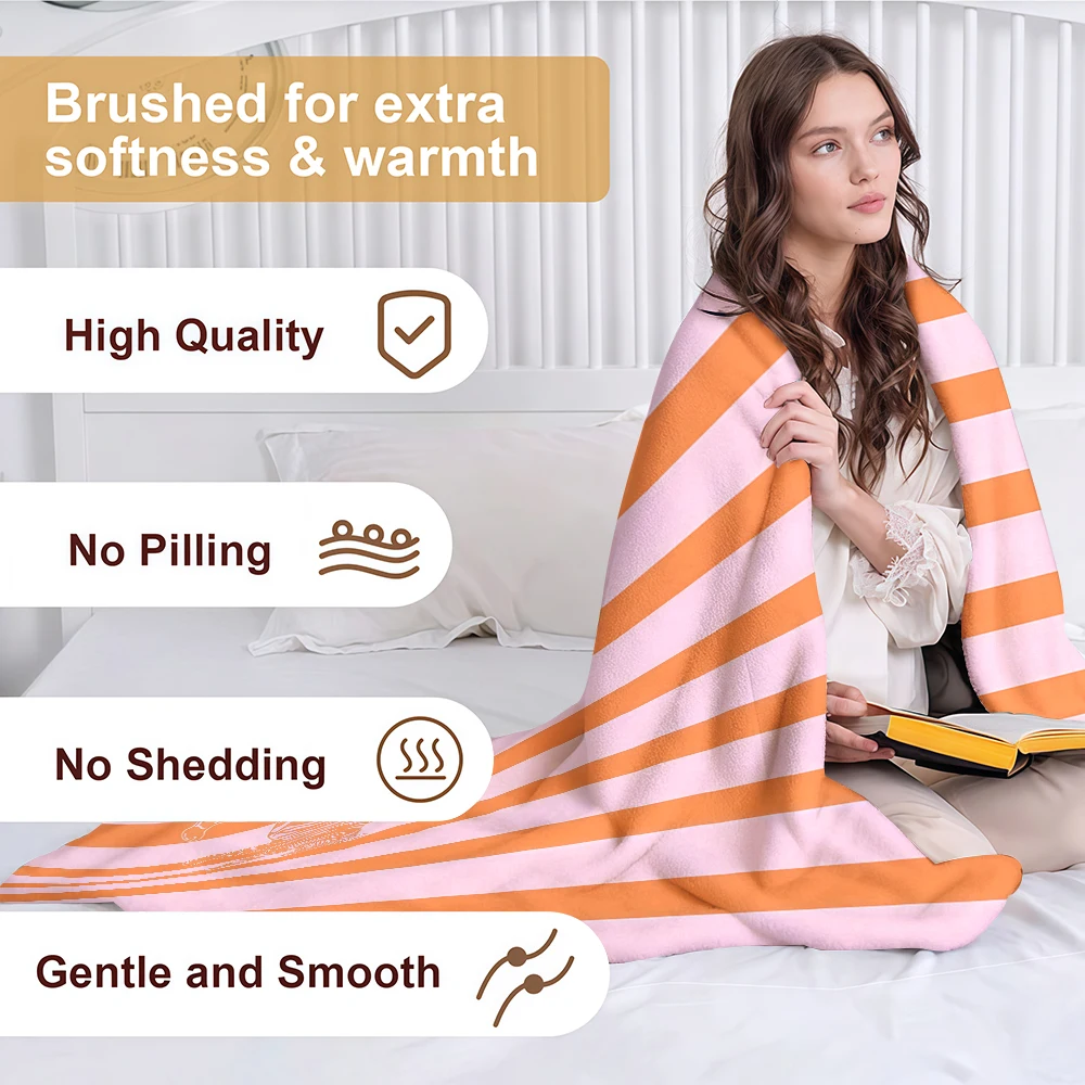 Pink-orange striped tiger Ultra-Soft Fluffy Flannel Blanket Super Cozy Lightweight Bed Blanket for Halloween Sofa Bed Christmas