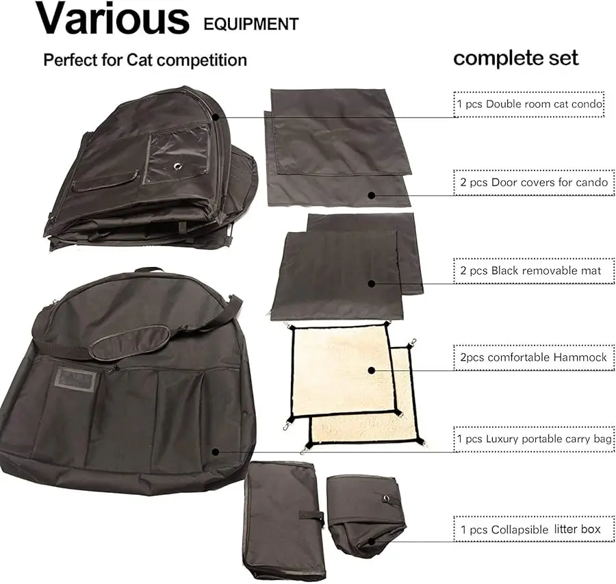 

Mispace Portable Twin Compartment Show House Cat Cage Condo,Comfy Puppy Home Dog Tra el Crate with Carry Bag/2 Hammocks/Mats & C